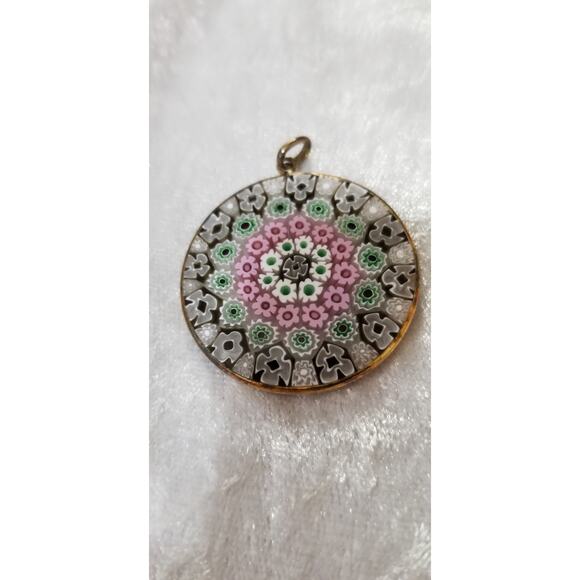 Glass Millefiori Murano pendant marked 925  (1.1518) 1 1/2" - Picture 5 of 6